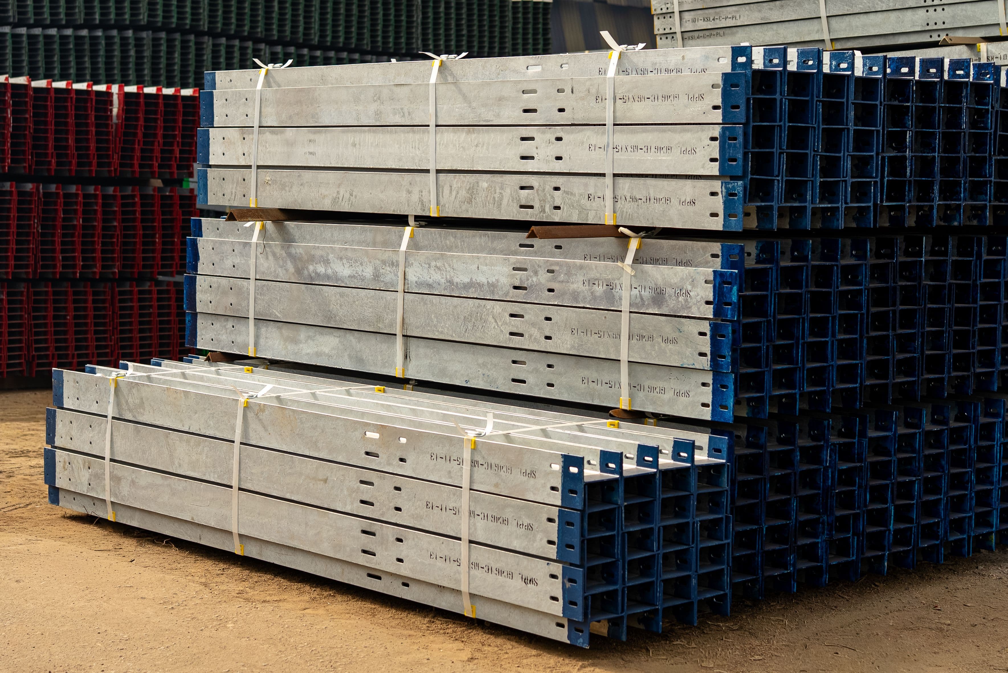 Steel bars and pipes stacked in the yard